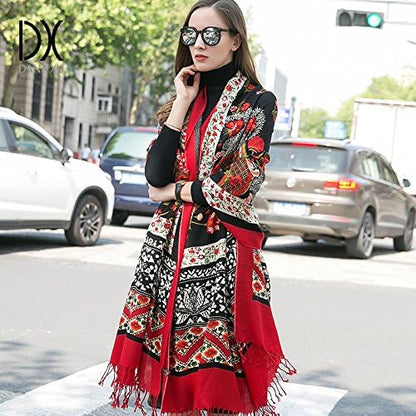 DANA XU 100% Merino Wool Extra Large Pashmina Blanket Travel Scarf Cashmere Wrap for Women Fall Winter Oversize Shawl Floral