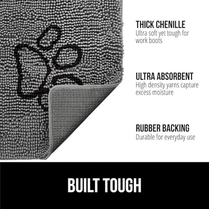 GORILLA GRIP SOAKSTOPPER Dog Door Mat, Machine Washable Rug Absorbent Doormat Captures Moisture Mud Dirt, Quick Dry Soft Chenille Entryway Rugs Indoor Entrance Mats for Dog Paws, 24x17 Paw Gray