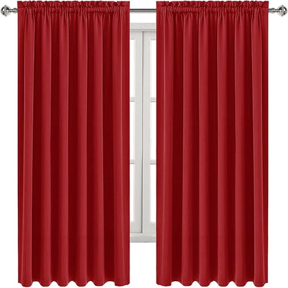 DWCN Blackout Curtains for Living Room Thermal Insulated, Energy Saving & Noise Reducing Bedroom Curtains, Red, W 70x L 63 Inch, Set of 2 Rod Pocket Curtain Panels
