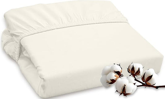 ROYALE LINENS 300 Thread Count 100% Long Staple Combed Cotton Fitted Sheet California King - Super Soft Deep Pocket Bottom Sheet - Fitted Sheets Only - Elastic Sheets (Cal King, Cream)