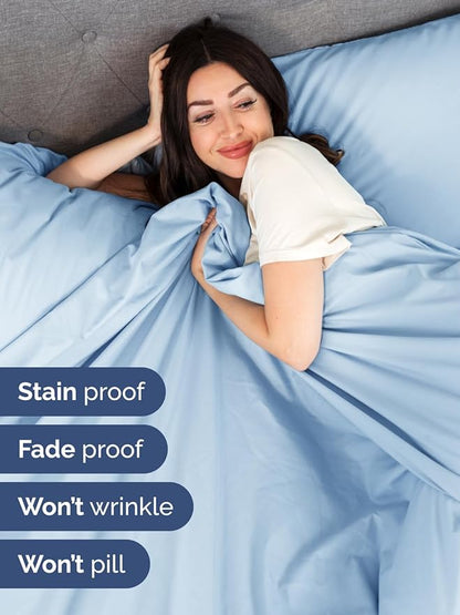 Extra Deep Pocket Cal King Sheets - 4 Piece Breathable & Cooling Bed Sheets - Hotel Luxury Sheet Set - Soft, Wrinkle Free & Comfy - Easily Fits Extra Deep Mattresses - Deep Pocket Light Blue Sheets