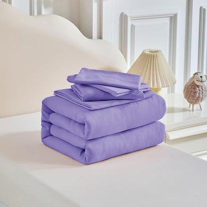 Toddler Bedding Set - 5 Piece Soft and Breathable Toddler Bed Set for Boys and Girls, Includes Quilted Comforter, Fitted Sheet, Flat Top Sheet, Standard Pillowcase and Toddler Pillowcase, Purple