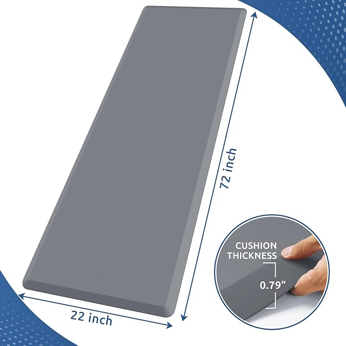 KitchenClouds Kitchen Mat Cushioned Anti Fatigue Rug 22"x72" Waterproof, Non Slip, Standing and Comfort Desk/Floor Mats for House Sink Office (Grey,0.8inch)