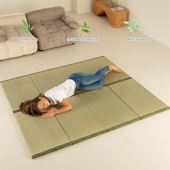 MustMat Tatami Mats Japanese Futon Mattress Portable Folding Mattress Japanese Floor Bed Rush Grass 35.4"x78.7"x1.2" (2 Piece Set)