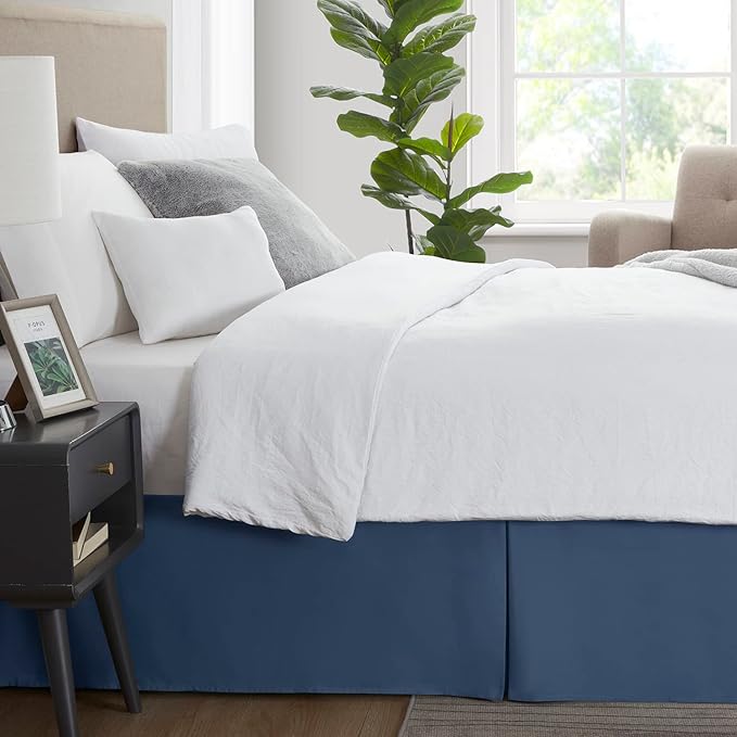 Nestl Navy Blue Twin Bed Skirt - Twin Size Bed Skirt 14 Inch Drop - Brushed Microfiber Bed Skirts - Hotel Quality Pleated Bed Skirt - Shrinkage & Fade Resistant