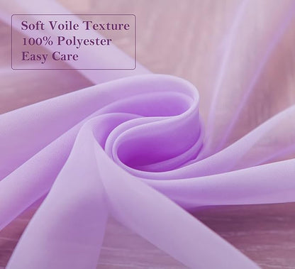 PI Sheer Curtains with Grommet,Hazy Voile Textured,Elegant Window Drapery for Wedding/Party 2 Panels (W52 X L72, Violet Purple)