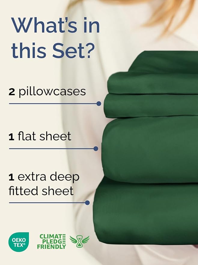 Extra Deep Pocket Full Sheets - 4 Piece Breathable & Cooling Bed Sheets - Hotel Luxury Bed Sheet Set - Soft, Wrinkle Free & Comfy - Easily Fits Extra Deep Mattresses - Deep Pocket Emerald Green Sheets