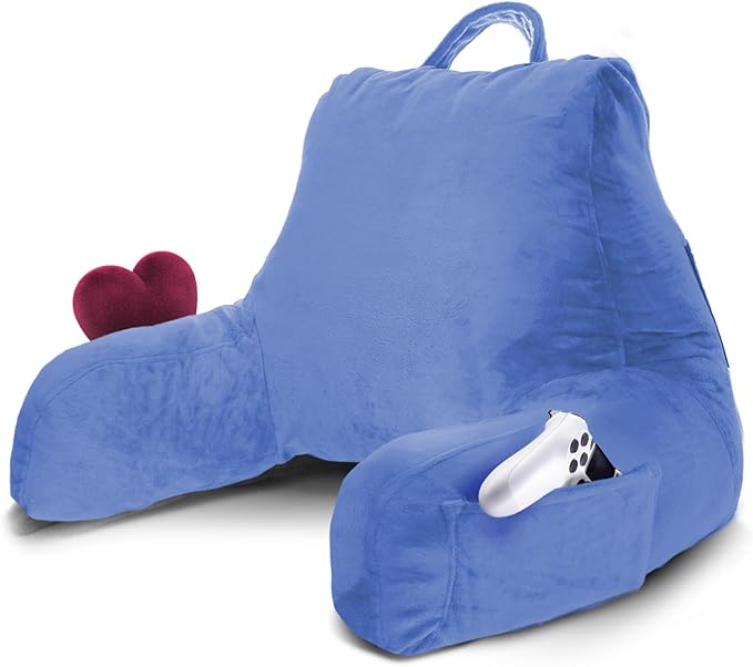 Nestl Reading Pillow for Kids & Teens with Shredded Memory Foam, Backrest Pillows for Reading, Watching, and Gaming, Use on The Couch, Bed, or Floor, Adjustable Support with Washable Cover Calm Blue