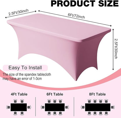 Trlyc 2 Pack 6FT Spandex Table Cloth - 72 x 30 Inch Rectangular Stretch Tablecloth, Wrinkle Resistant Scretch Table Cover for Wedding, Party, Banquet, Picnic, Outdoor Decoration (2Pcs,Pink)