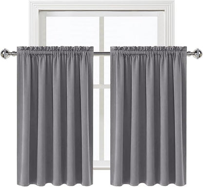 DWCN Grey Blackout Curtains for Half Window, Thermal Insulated Energy Saving Room Darkening Curtains for Kitchen/Bedroom (W60 x L36 inch, Set of 2 Panels, Top of Rod Pocket)