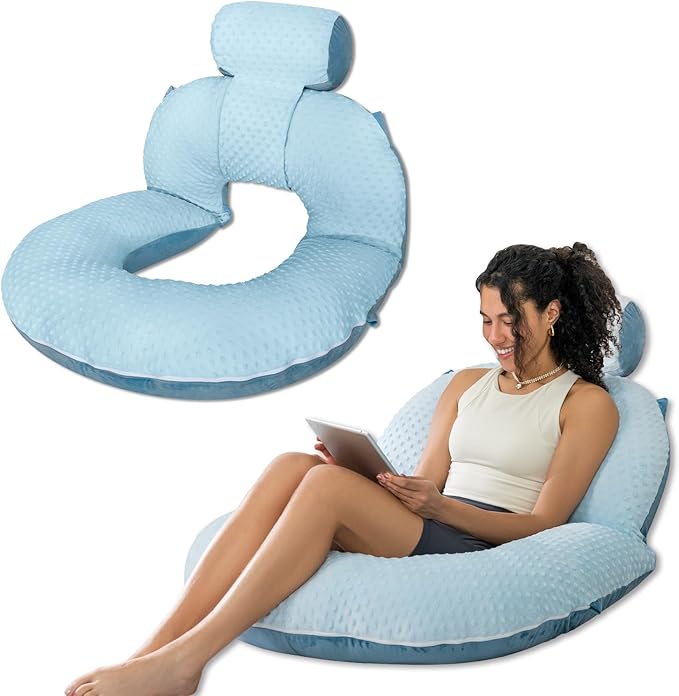 INSEN Reading Pillow, Back Pillow for Sitting in Bed and Couch, Gaming Pillow for Adults, Sit Up Support for Bed (Upgrade-Dot Velvet-Blue)