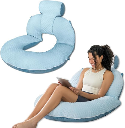 INSEN Reading Pillow, Back Pillow for Sitting in Bed and Couch, Gaming Pillow for Adults, Sit Up Support for Bed (Upgrade-Dot Velvet-Blue)