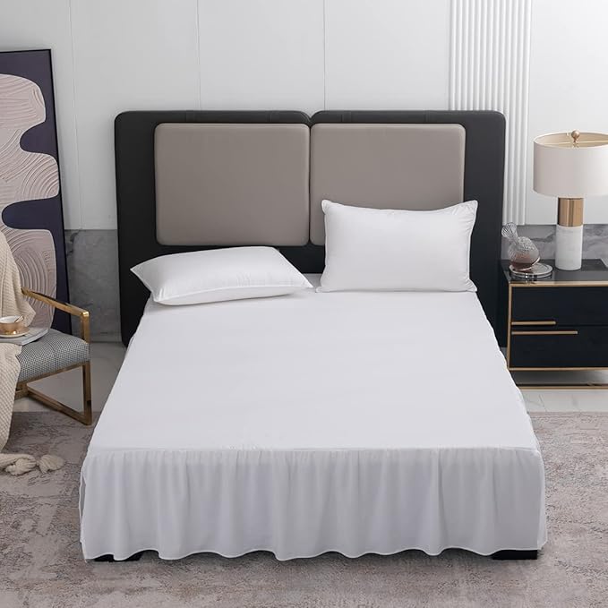 TSUTOMI Bed Skirt King Size Ruffled Bed Skirt with Split Corners, 18 Inch Drop Dust Ruffle Bed Skirts with Platform, Gathered Style, 100% Microfiber, White