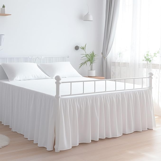Ruffled Bed Skirt with Split Corners - White, Queen, 18 Inch Drop Bedskirt Expertise Tailored fit Wrinkle Free Dust Ruffled Bed Skirt (Available in All Bed Sizes and 10 Colors)