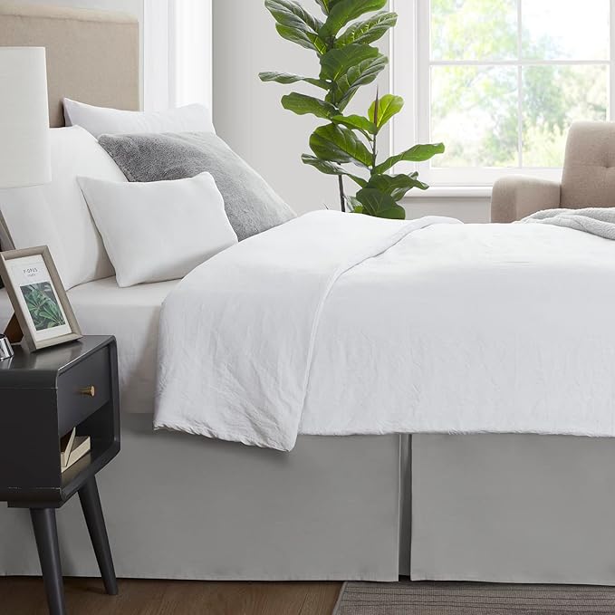 Nestl Silver Twin Bed Skirt - Twin Size Bed Skirt 14 Inch Drop - Brushed Microfiber Bed Skirts - Hotel Quality Pleated Bed Skirt - Shrinkage & Fade Resistant