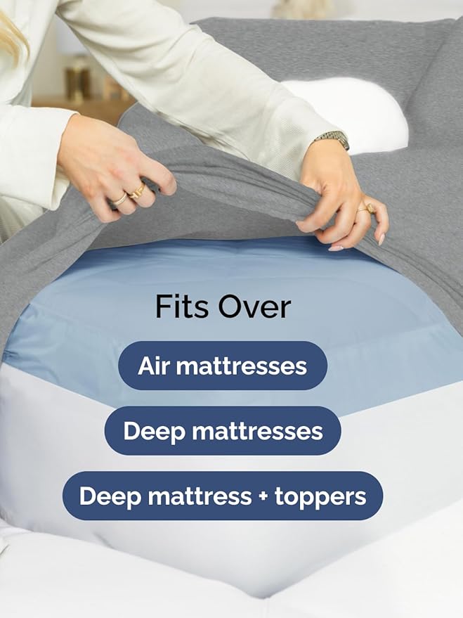 Extra Deep Cal King Fitted Sheet - Hotel Luxury Single Fitted Sheet Only - Easily Fits 18 to 24 inch Mattress - Soft, Wrinkle & Fade Free with Extra Deep Pockets - Breathable & Comfy - Heathered Grey