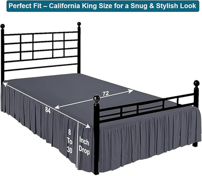 Shreem Linen Ruffled Bed Skirt with Split Corners, Gathered Style, 100% Microfiber, 16-Inch Drop, Dust Ruffle Bedskirt with Platform, Cal-King, Dark Grey