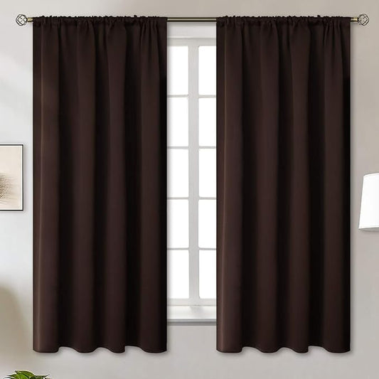 BGment Brown Blackout Curtains 63 Inches Long for Bedroom - Thermal Insulated Window Drapes with Rod Pocket Room Darkening for Living Room, 42 x 63 Inch, 2 Panels