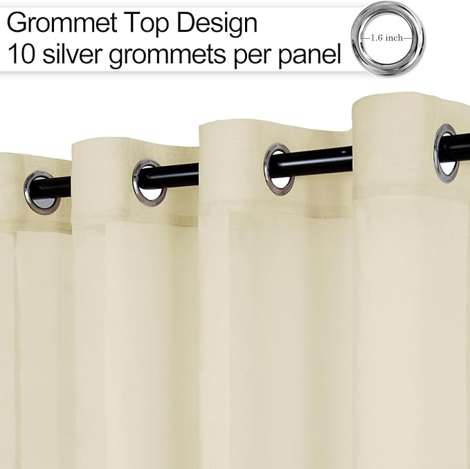 XWZO Beige Sheer Curtains 84 Inches Long 2 Panels Set for Bedroom, Light Filtering, Airy & Breathable Voile Grommet Window Curtains for Living Room with Tiebacks, Kids' Room, 60 x 84 Inches Length