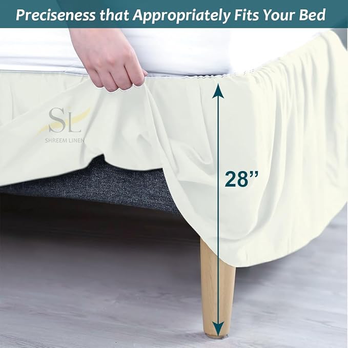 Shreem Linen Ruffled Bed Skirt with Split Corners, Gathered Style, 100% Microfiber, 24-Inch Drop, Dust Ruffle Bedskirt with Platform, Twin-XXL, Ivory