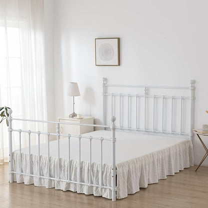 Bed Skirt King Size Ruffled Bed Skirt with Split Corners, 12 Inch Drop Dust Ruffle Bed Skirts with Platform, Boho Tufted Shabby Chic King Size Bed Skirts, Ivory