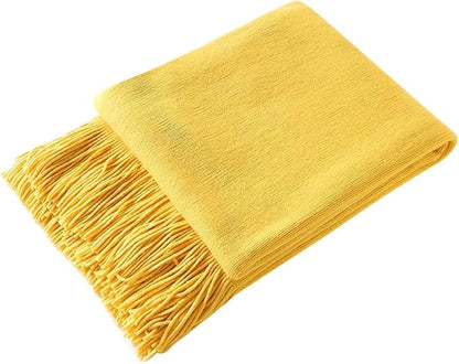 Homiest Decorative Knitted Throw Blanket with Fringe, Lightweight Acrylic Knit, Soft & Cozy Tassel Blanket for Couch, Sofa, Bed (Yellow, 60 x 80 Inch)