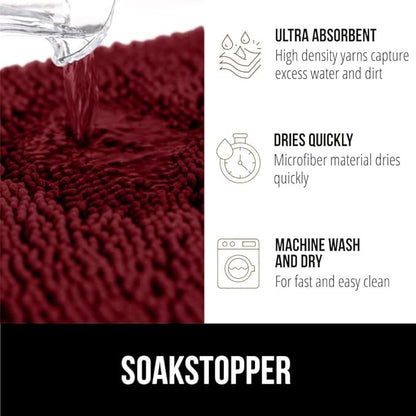 GORILLA GRIP SOAKSTOPPER Dog Door Mat, 70x24 Machine Washable Rug Absorbent Doormat Captures Moisture Mud Dirt, Quick Dry Soft Chenille Entryway Rugs Indoor Entrance Mats for Dog Paws, Burgundy