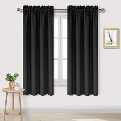 DWCN Blackout Curtains – Thermal Insulated, Energy Saving & Noise Reducing Bedroom and Living Room Curtains, Black, W 42x L 63 Inch, Set of 2 Rod Pocket Curtain Panels