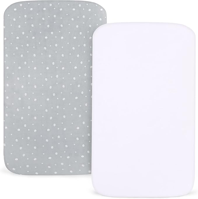 Bassinet Sheets 20" x 30" Fit for Graco Travel Lite Crib, My View 4 in 1, Fodoss, Guava Lotus, Yacul, Cloud Baby Premium and Maxi-Cosi Swift Lightweight Bassinet, Ultra Soft, White & Grey Ball, 2 Pack