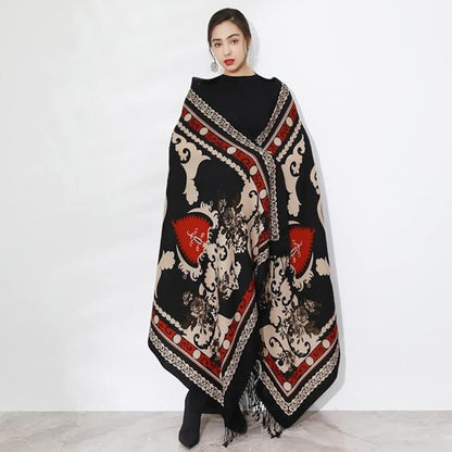 DANA XU 100% Merino Wool Pashmina Shawl for Women 96"x43", Oversized Cashmere Wrap with Tassels, Floral Travel Blanket Cape