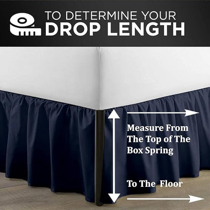 SKY BEDDINGS - Queen Size Ruffled Bed Skirt with Split Corners - 16 Inch Drop Dust Ruffle Bed Skirt with Platform Three Sided Coverage - 100% Microfiber, Navy Blue