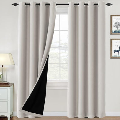 H.VERSAILTEX 100% Blackout Curtains for Bedroom Thermal Insulated Blackout Curtains 96 inch Length Heat and Full Light Blocking Curtains for Living Room with Black Liner 2 Panels Set, Pumice Stone