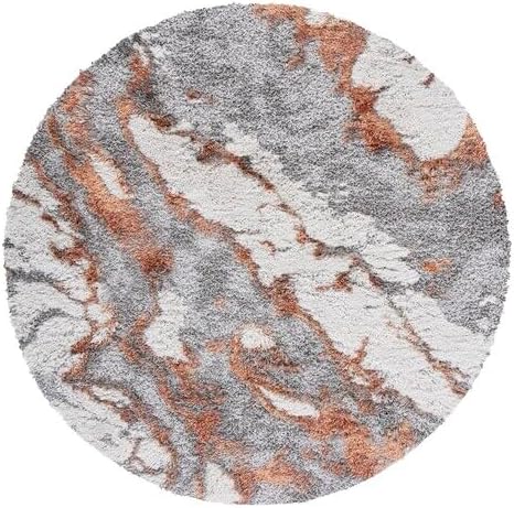SAFAVIEH Horizon Shag 800 Collection Round Rug - 3' Round, Grey & Rust, Contemporary Design, Ideal for High Traffic Areas in Living Room, Bedroom & Dining Room (HZN890P-3R)