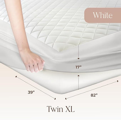 100% Cotton Organic Mattress Pad - Luxury Quilted Mattress Topper Protector Plush & Breathable Machine Washable Design - Fairtrade & GOTS Certified Premium 400GSM Thick with Deep Pocket (Twin XL)