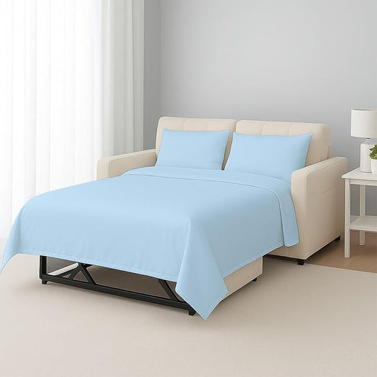 Luxury Queen Sleeper Sofa Bed Sheet Set,100% Egyptian Cotton, 338 Thread Count, Queen Size (60 x74 +6 Inch Deep Pocket) Soft and Light Weight 4pcs Sofa Set (Light Blue Solid)