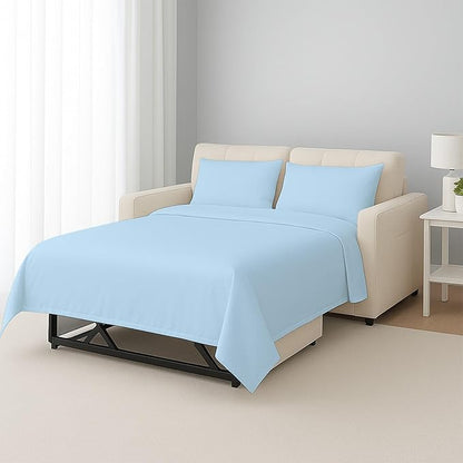 Sleeper Sofa Bed Sheet Set – Full Size, 100% Cotton, 338 Thread Count – 4-Piece Sofa Bed Sheets – Fits Mattresses Up to 6” Deep – Soft & Durable Pull-Out Couch Sheets (Light Blue Solid)