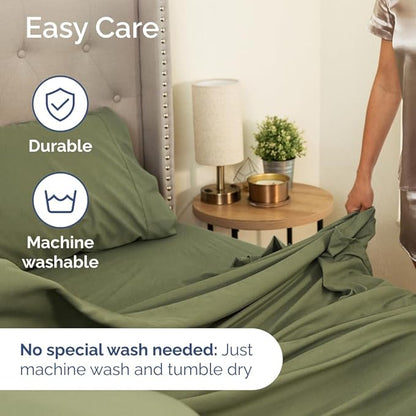 Extra Deep Pocket Queen Sheet Set - 4 Piece Breathable & Cooling Bed Sheets - Hotel Luxury Sheet Set - Soft, Wrinkle Free & Comfy - Easily Fits Extra Deep Mattresses - Deep Pocket Sage Green Sheets