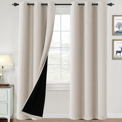 H.VERSAILTEX 100% Blackout Curtains for Bedroom Thermal Insulated Blackout Curtains Heat and Full Light Blocking Curtains for Living Room with Black Liner 2 Panels Set, 42 x 84 Inch, Fog