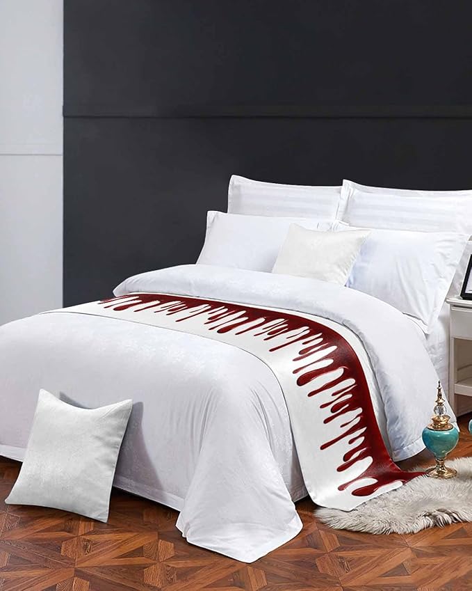 Halloween Blood Pattern Bed Runners for Bedroom Hotel,Decorative Bedding Scarf Horror Dark Red Fluid Style Bed End Blanket Bedding Runner Scarves for Queen Size Bed,94x20in
