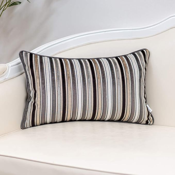 Yangest Grey Striped Throw Pillow Cover Multicolor Velvet Cushion Cover Zippered Rectangular Pillowcase for Sofa Couch Bedroom Living Room Home Decoration, 12x20 Inch