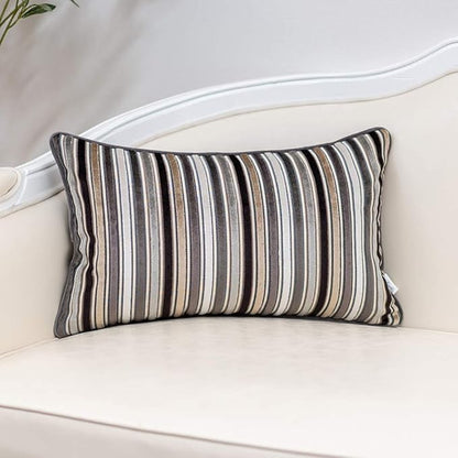 Yangest Grey Striped Throw Pillow Cover Multicolor Velvet Cushion Cover Zippered Rectangular Pillowcase for Sofa Couch Bedroom Living Room Home Decoration, 12x20 Inch