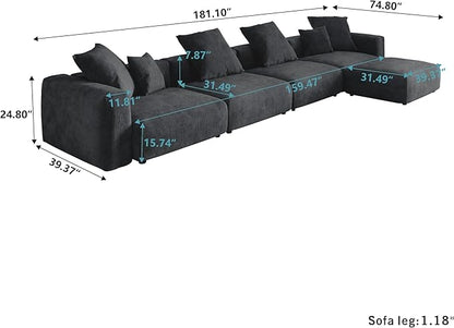 JACH 181" Oversized Modular Sectional Sofa, Deep 4-Seats Sectional Couch with Chaise Ottoman, Huge Plus Convertible Soft Sofas, Corduroy Minimalist Couches for Living Room, Office, Apartment, Black