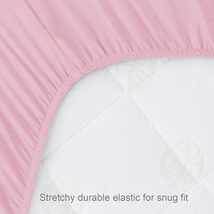 Biloban Pack n Play Sheets and Waterproof Mattress Protector, Grey&Pink, Breathable, Washable, Water Proof, 4 Pack