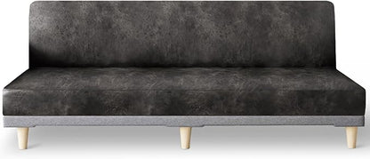 molasofa Leather Like Stretch Futon Slipcover Armless Futon Bed Sofa Cover Furniture Protector with Elastic Bottom, Soft and Washable Futon Cover for Sofa Bed Stay in Place（X Larger，Khaki）