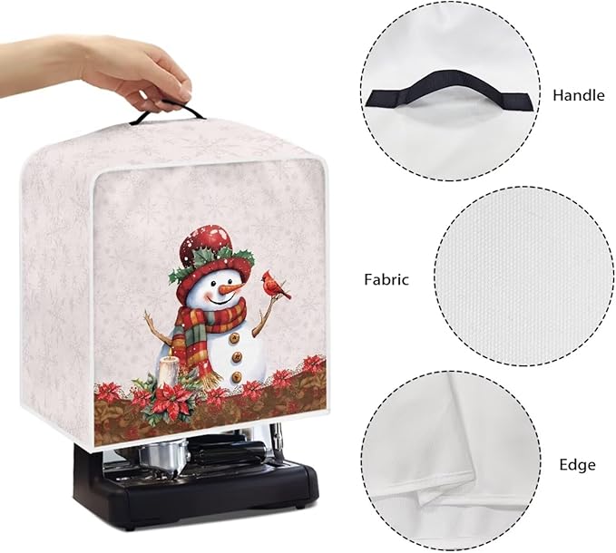 Christmas Coffee Maker Cover, Cute Snowman Cardinal Coffee Dust Protector Washable Foldable