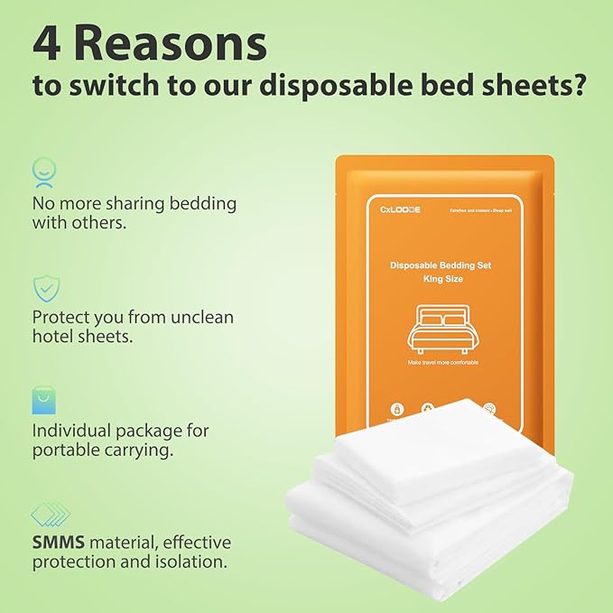 2 Pack Disposable Bed Sheet King Size, Disposable Travel Sheet for Hotel with Quilt Cover and Pillowcase, Disposable Bedding Travel Bedding Disposable Sheets for Travel Hotel Hospital