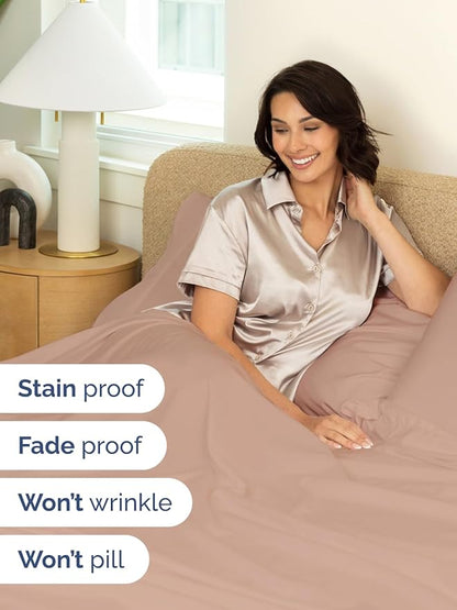 Extra Deep Pocket Twin XL Sheets - 3 Piece Breathable & Cooling Bed Sheets - Hotel Luxury Bed Sheet Set - Soft, Wrinkle Free & Comfy - Easily Fits Extra Deep Mattresses - Deep Pocket Mauve Sheets Set