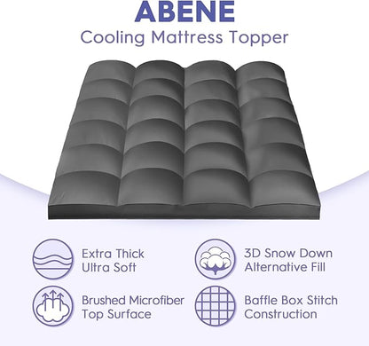 ABENE Mattress Topper Queen for Back Pain Relief, Extra Thick Mattress Pad Pillowtop, Soft Mattress Protector Cover with 8"-21" Deep Pocket, Overfilled Down Alternative Filling (Gray, Queen)
