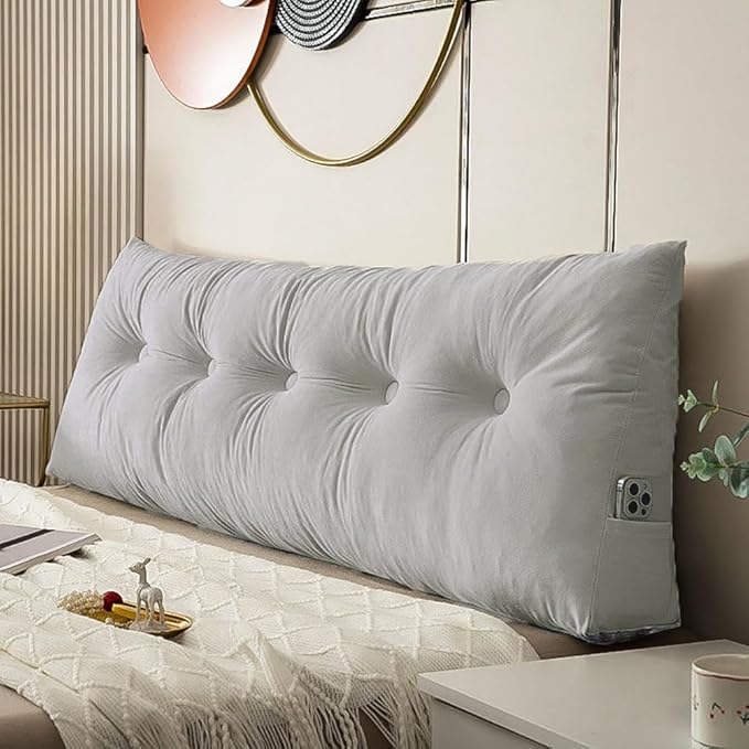 Queen Size Headboard Pillow Wedge Long Backrest Positioning Support for Daybed Wedge Bed Rest Reading Pillow with Side Pockets Bolster Cushion