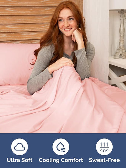 Extra Deep Full Fitted Sheet - Hotel Luxury Single Fitted Sheet Only - Easily Fits 18 inch to 24 inch Mattress - Ultra Soft, Wrinkle & Fade Free w/Extra Deep Pockets - Breathable & Comfy - Baby Pink